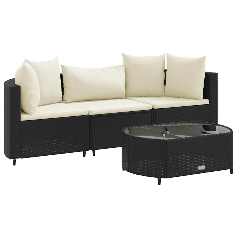 vidaXL 4-tlg. Garten-Sofagarnitur in L-Form aus Poly-Rattan mit Kissen und Couchtisch, Schwarz - Bild 2