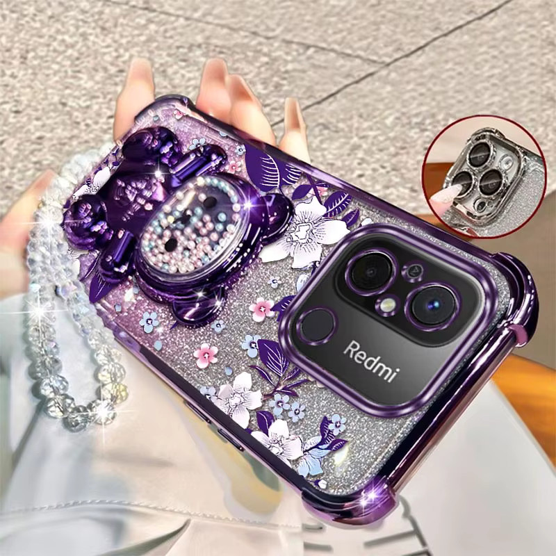 Xiaomi Handyhülle mit Blumenmuster und Lanyard sowie Ständer in Lila für verschiedene Redmi Modelle - Bild 4