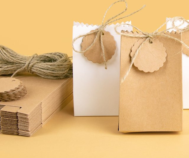WEIGAO Retro Kraftpapiertüten mit Hanfseil in Braun und Weiß für Hochzeiten, Geburtstage und Partys - Bild 1