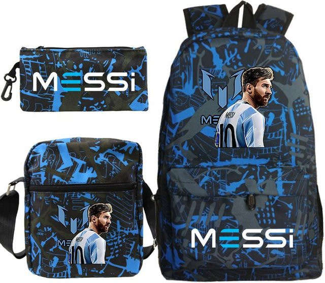 3-teiliges Schulrucksack-Set in Blau aus Oxford-Stoff mit Schultasche, Schultergurt und Federmäppchen - Bild 1