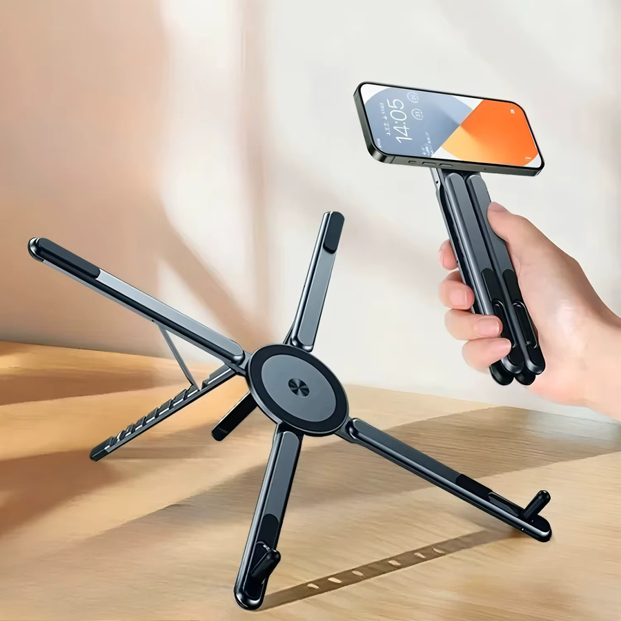 Fireurus Faltbarer Magnetischer Laptop-Ständer aus Aluminiumlegierung in Grau, Tragbarer Verstellbarer Ständer mit Wärmeableitung für Smartphone, Tablet und Notebook - Bild 2