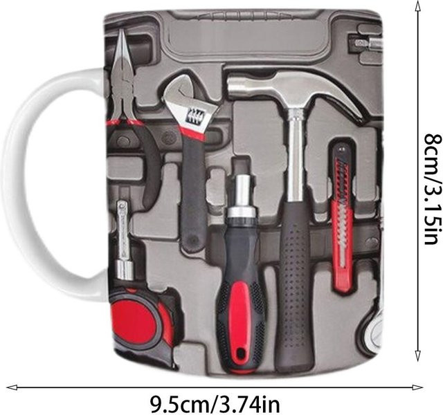 Keramik Teetasse Mechaniker Werkzeugkasten Motiv mit Schraubenschlüssel Design, Grau, 350 ml - Bild 1