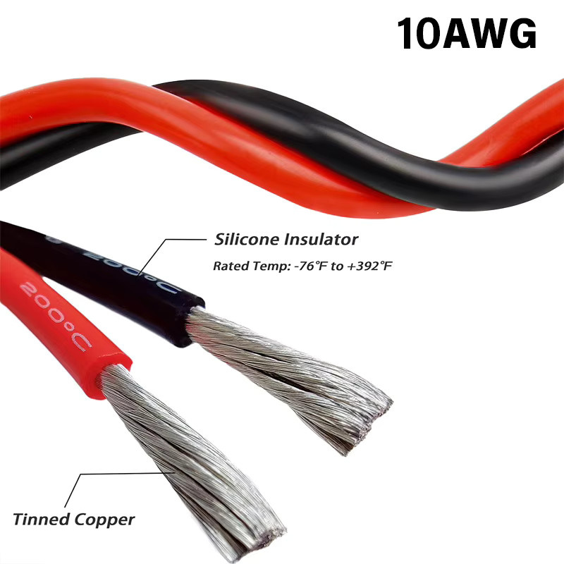 Auto-Starthilfekabel mit Krokodilklemmen und 10AWG Silikon-Flexkabel in Rot und Schwarz, Länge: 1 m, inklusive SC-Ringklemme - Bild 2