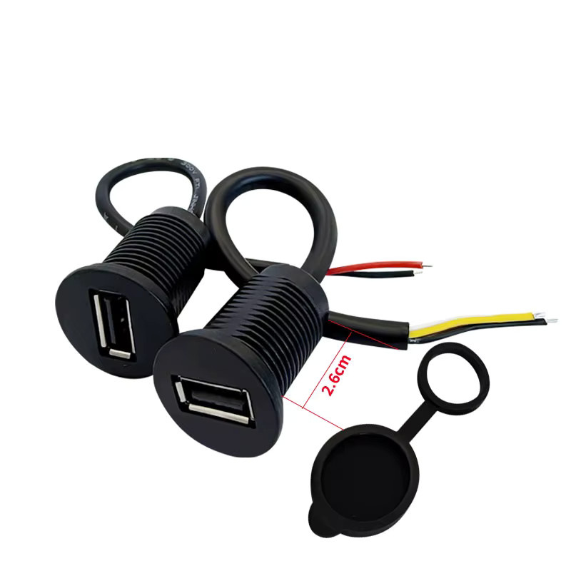 CYX USB-Gewindebuchse mit 2-Pin und 4-Pin wasserdichten Anschlüssen, USB 2.0 Schnittstellen-Ladegerät für die Auto-Steckdose, Schwarz - Bild 2