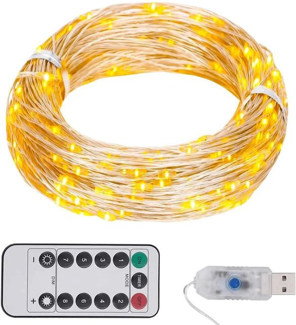 vidaXL LED-Lichterkette mit 150 LEDs in Warmweiß und Kupfer, 15 m Länge mit Fernbedienung und USB-Anschluss für Innen- und Außenbereich - Bild 1