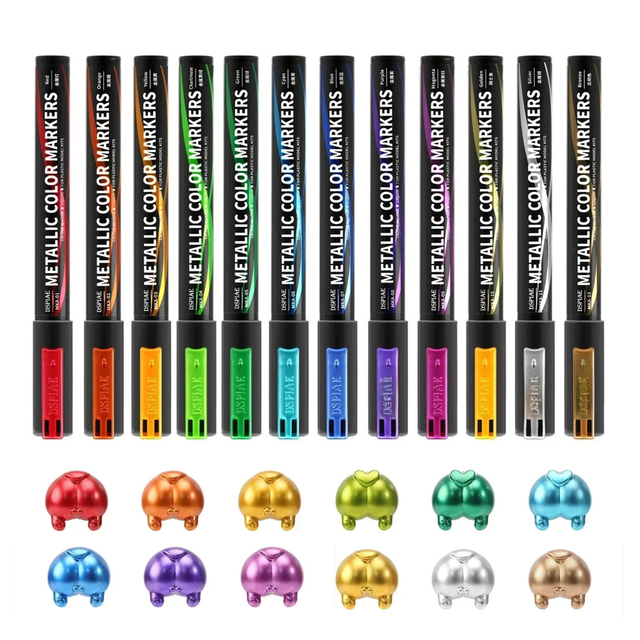 DSPIAE MKA Super Metallic Farbmarker-Set mit Doppelspitzen, 12-teilig, Multicolour für Gundam-Modelle, Gunpla und Hobby-Malerei - Bild 5