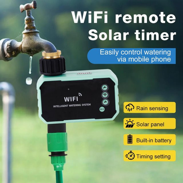 Koogeelife Solar-WLAN-Bewässerungszeitschaltuhr mit App-Fernbedienung und Regensensor in Schwarz - Bild 1
