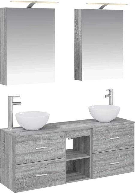 vidaXL Badezimmerschrank-Set 5-teilig in Grau Sonoma, modern mit LED-Beleuchtung und Spiegelschrank, B/T/H: 50 x 14,5 x 70 cm - Bild 1