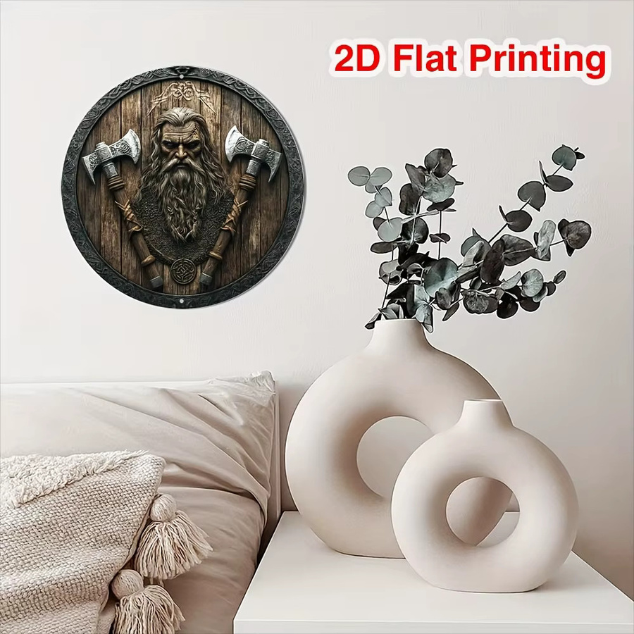 Potdemiel Rundes Wikinger Schild Wandkunst aus Metall mit Axt- und Schilddesign, Durchmesser: 20,3 cm - Bild 5