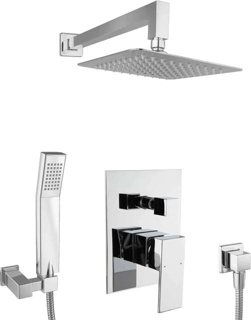PaulGurkes Eckiges Unterputz Duschsystem in Chrom mit Handbrause und Umschalter, Breite: 20 cm - Bild 1