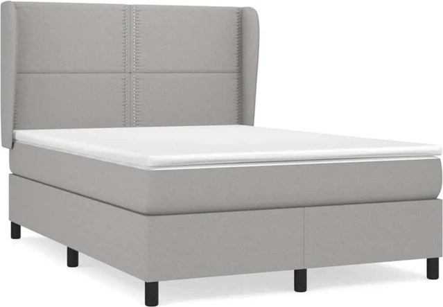 vidaXL Boxspringbett Hybrid mit Matratze und Kopfteil, Hellgrau, B/T/H: 140 x 190 x 128 cm - Bild 1