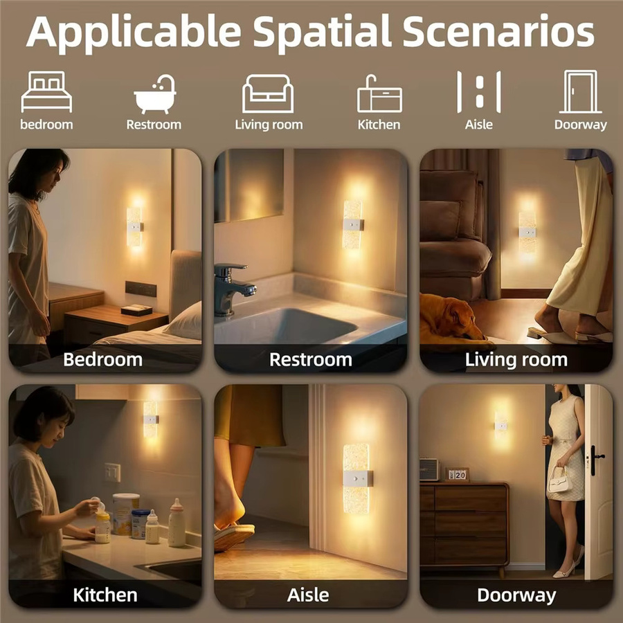 UMEXUS 2er Set Kabellose LED Wandleuchten mit Touch-Steuerung und USB-Akku, Rechteckige Wandlampe aus Holz und Glas in Up-Down-Beleuchtung - Bild 4