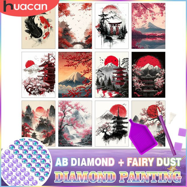 HUACAN Diamantmalerei Haus Stadt Gebäude Landschaft DIY Diamantmosaik im japanischen Stil, Multicolor, B: 30,0 cm, H: 20,0 cm, T: 20,0 cm - Bild 1