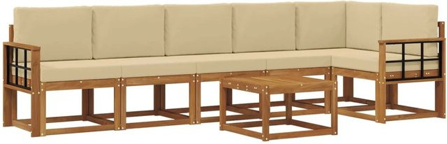 vidaXL Outdoor-Sofagarnitur aus Akazienholz in L-Form mit 7-teiligem Set, Farbe Natur und Beige - Bild 1