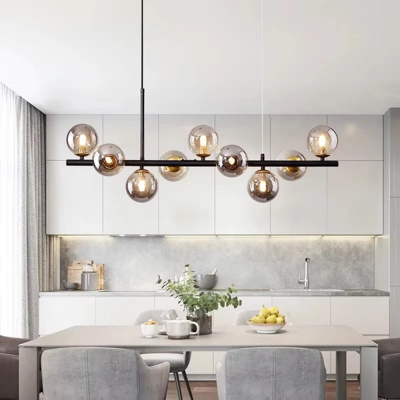 Modern LED Glas Kugel Anhängerleuchte Magic Bean in Grau und Schwarz für Küche, Wohnzimmer und Esszimmer, B/T/H: 24 x 24 x 65 cm - Bild 2