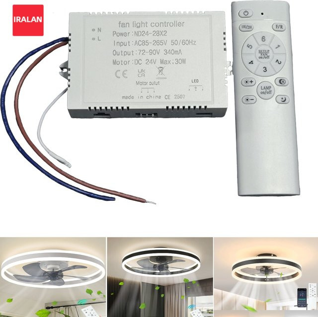 IRALAN Lüfterlichtregler und Lichtleiste Controller für runde Lüfterlampen mit dimmbarer Farbtemperatur, Weiß - Bild 1