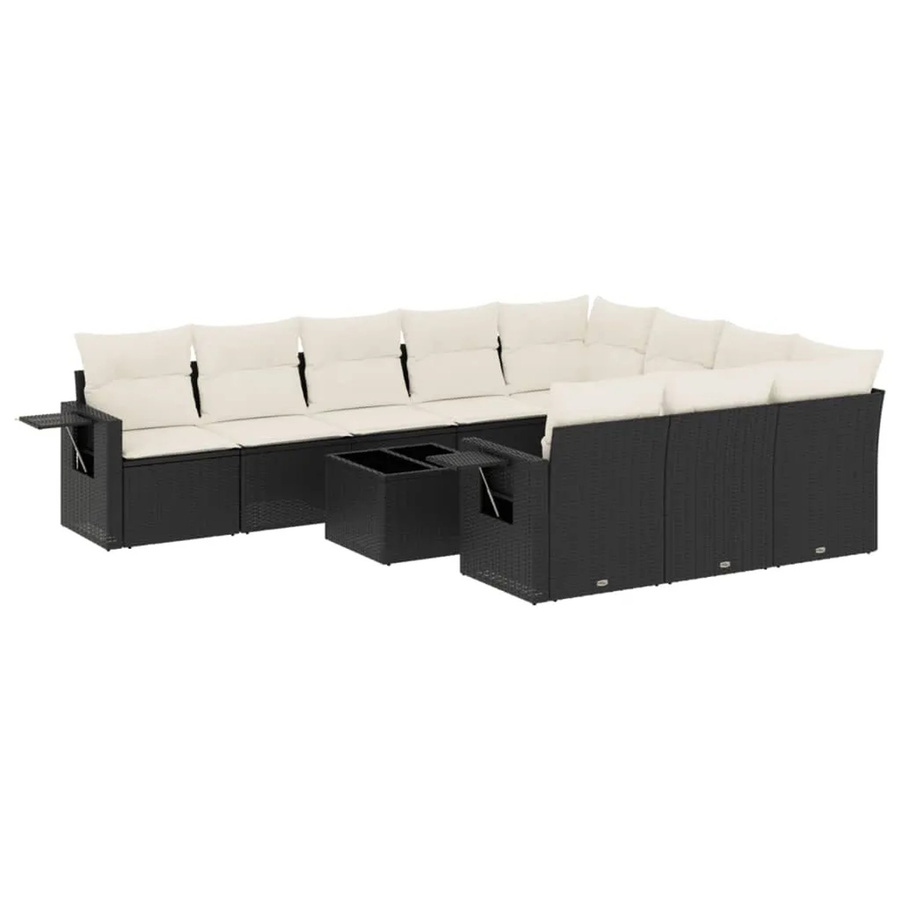 vidaXL 11-tlg. Garten-Sofagarnitur aus Poly-Rattan mit Kissen in Schwarz-Creme - Bild 2