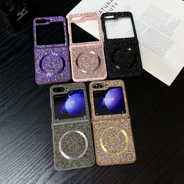 Magnetische funkelnde Diamant Handyhülle mit TPU Soft Edge für Samsung Galaxy Z Flip 7, Z Flip 6, Z Flip 5, Z Flip 4 und Z Flip 3 in Schwarz - Bild 1