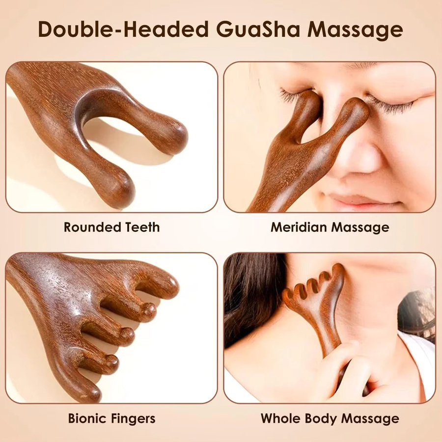 Sandelholz Kopfhaut Massagegerät, Gua Sha Kamm, Unisex - Bild 2