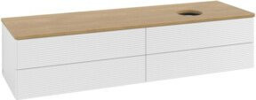 V&B Waschtischunterschrank Antao mit Frontstruktur und Beleuchtung in Eiche Honigbraun und Weiß, B: 160 cm, T: 50 cm - Bild 1