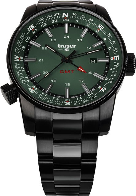 Traser Pathfinder GMT Herrenuhr, Quarz, Edelstahl, 46 mm, 10 ATM - Bild 1