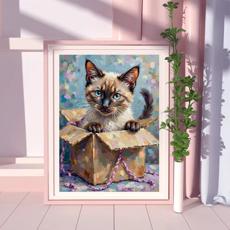 QIZITENG DIY Mosaik-Bild mit Katzen und Blumenlandschaft als Diamant-Stickerei in Multicolour, B/H: 20 x 30 cm - Bild 3