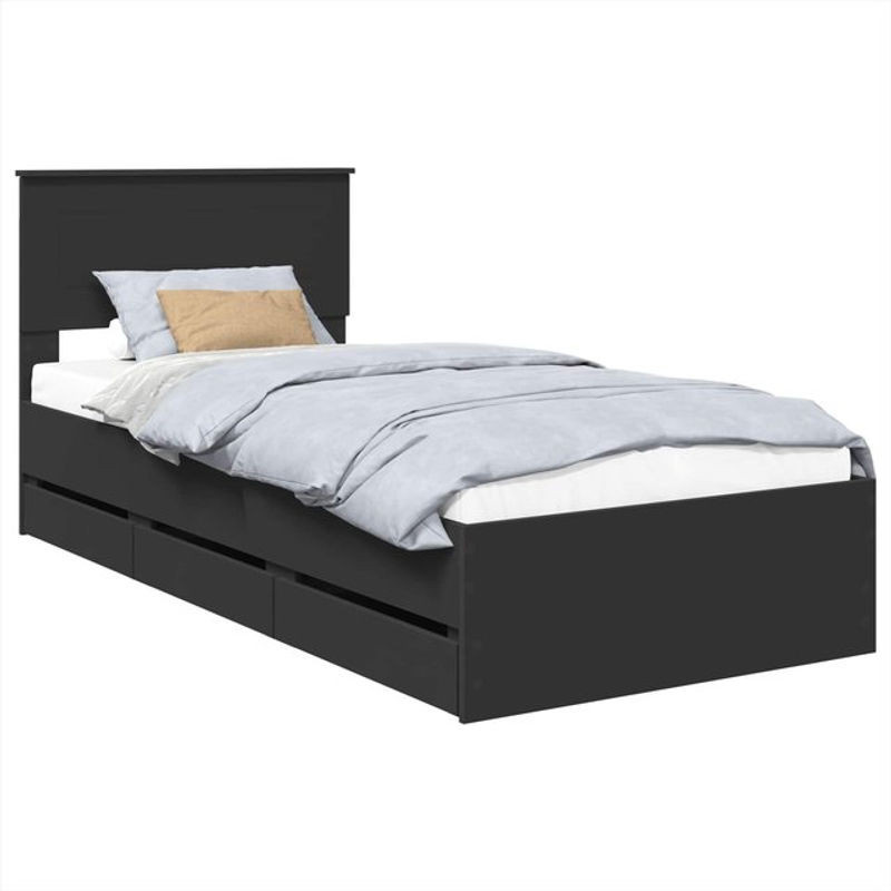 vidaXL Funktionsbett mit Schubladen aus Holzwerkstoff, Schwarz, B: 75 cm, L: 190 cm - Bild 1