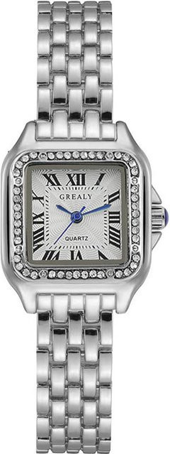 Armbanduhr Quarz, Edelstahl, eckig, grau, Kristall, Damen - Bild 1