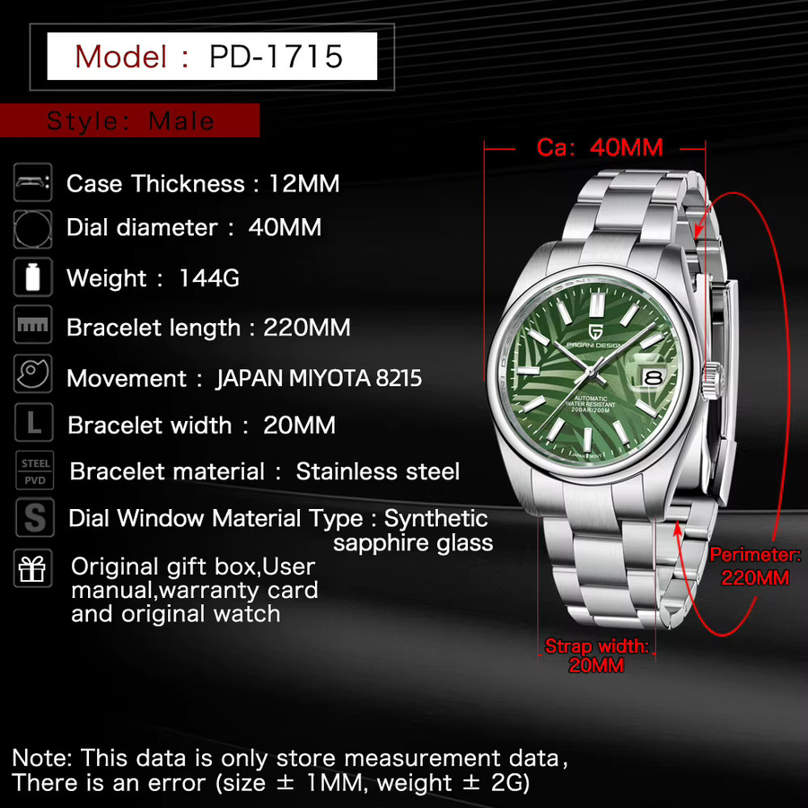 PAGANI DESIGN Armbanduhr, Automatik, Edelstahl, Blau, Herren - Bild 6