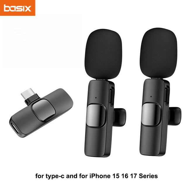 Basix Kabelloses Bluetooth Lavalier-Mikrofon für USB-C Smartphones in Schwarz für Vlogging und Videoaufnahmen - Bild 1