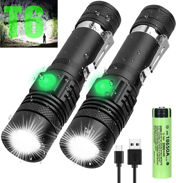 XIWANGFIRE LED Taschenlampe mit Zoom und USB-Ladegerät, Schwarz, Wasserdicht mit Stiftclip - Bild 1