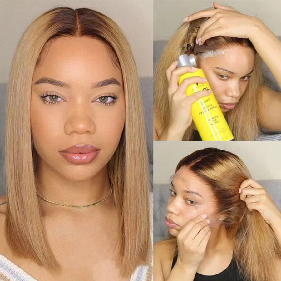 Brasilianische Ombre Blonde Perücke, Gerade Bob, Remy Echthaar, Damen - Bild 2