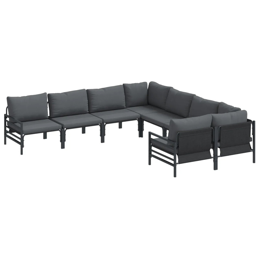 vidaXL Garten-Sofa-Set 8-teilig in Anthrazit mit L-Form, Eckelement und Couchtisch aus pulverbeschichtetem Stahl - Bild 2
