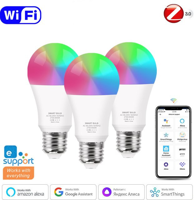 Ewelink Smart LED-Glühbirne E27 RGBW mit WLAN und ZigBee, kompatibel mit Alexa, Google Home, Alice und Smartthings, Farbe: Weiß/Multicolor - Bild 1