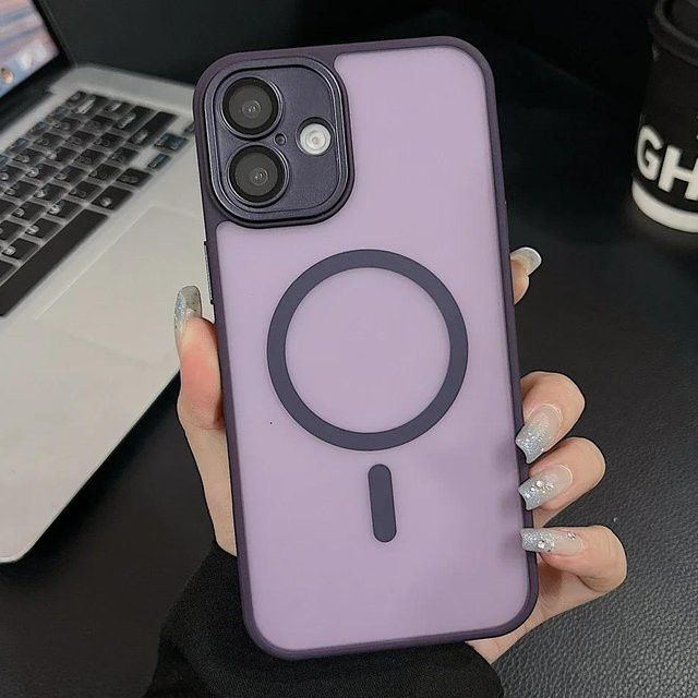 Yiran Magnetische Schutzhülle aus Glas mit matter Linsenfolie für iPhone 16 15 14 13 12 11 Pro Max Plus in Lila - Bild 1