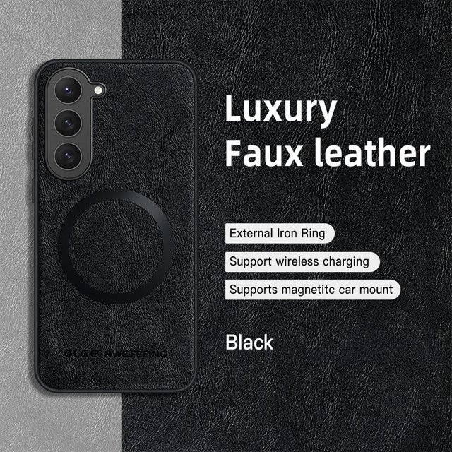 Magnetische PU-Leder Handyhülle für Samsung Galaxy S23, S23 Plus, S23 Ultra und S23 FE in Schwarz mit weichen Kanten und Anti-Drop-Schutz - Bild 1