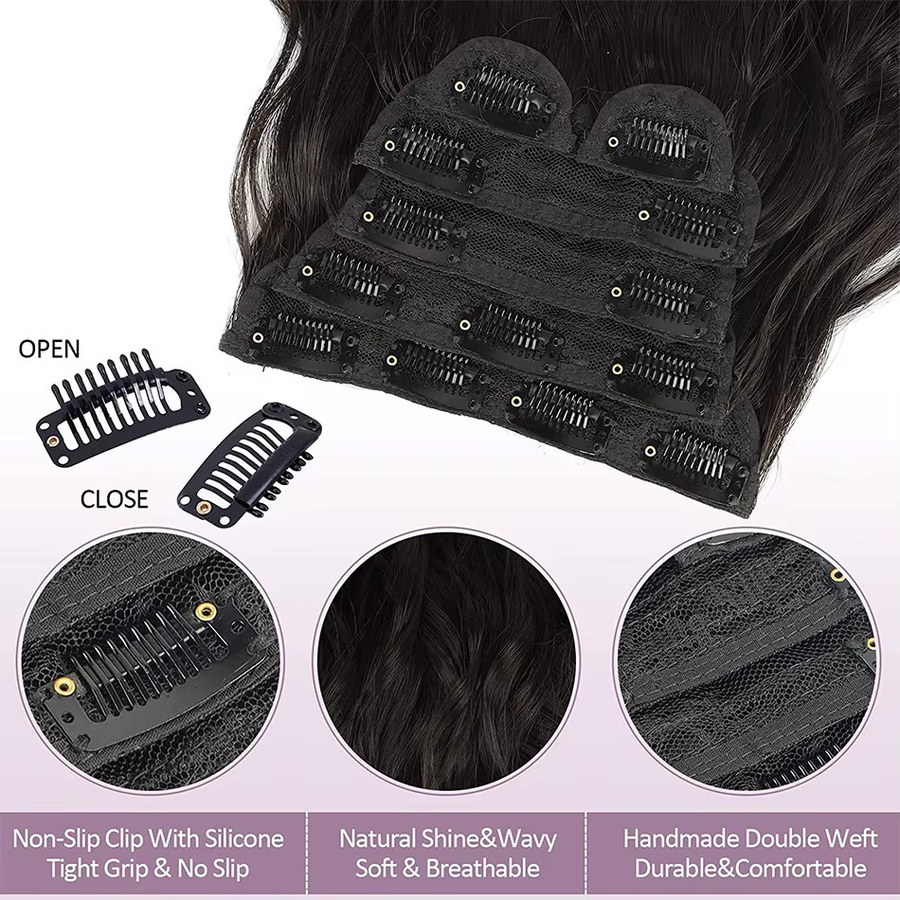 Booming Hair Clip-in-Haarverlängerung, synthetisch, wellig, Ombre Blonde Braun, 6 Teile - Bild 2
