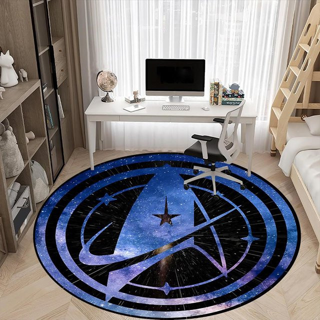 Runder Star Trek Teppich von YangJOJO in Blau, Waschbare Indoor-Matte für Büro, Wohnzimmer und Schlafzimmer, Durchmesser: 120 cm - Bild 1
