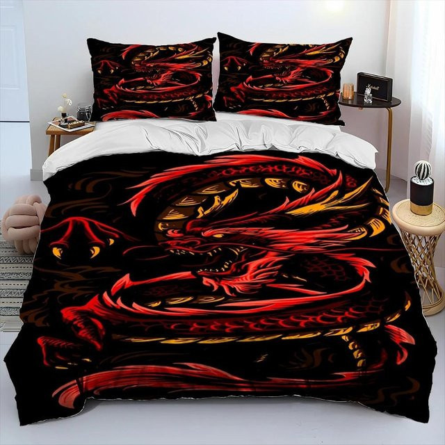 JMG Household Supplies Bettwäsche-Set mit Drachen-Cartoon-Motiv in Schwarz, 3-teilig aus Mikrofaser, B/H: 150 x 200 cm - Bild 1