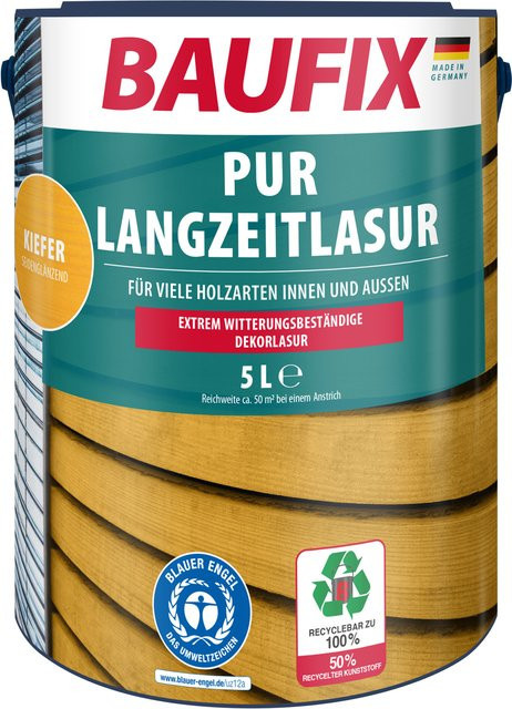 Baufix PUR-Langzeitlasur für Holz, braun, seidenmatt, 2 x 5 Liter - Bild 1