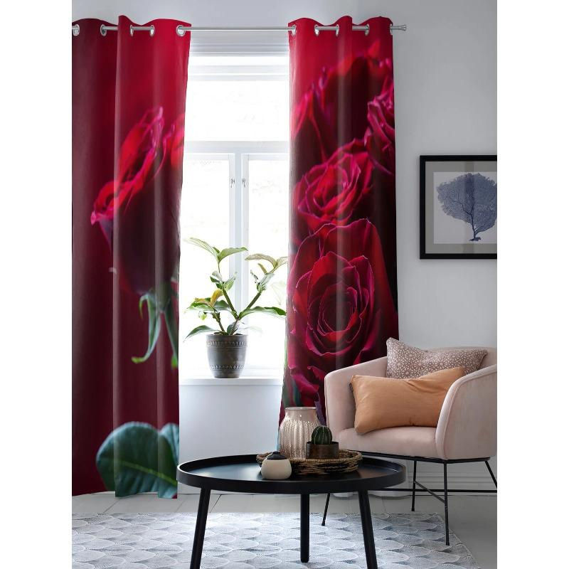 Super Six Fenstervorhang mit rotem Rosenmuster, semi-transparent, Breite: 135 cm, Höhe: 60 cm - Bild 4