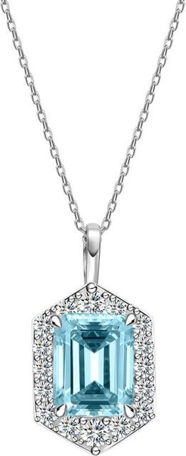 POMOiii Halskette, 925 Silber, Aquamarin, Diamant, Damen - Bild 1