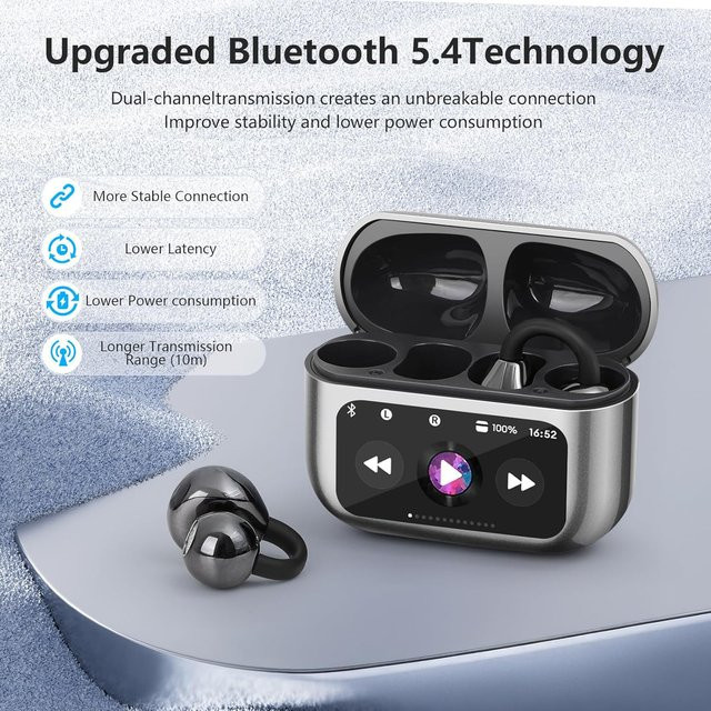 UYUXIO Echtzeit-Übersetzungs-Ohrhörer mit 150 Sprachen, KI-Sprach-Kopfhörer mit OWS LCD-Touchscreen, In-Ear Kopfhörer in Schwarz - Bild 1