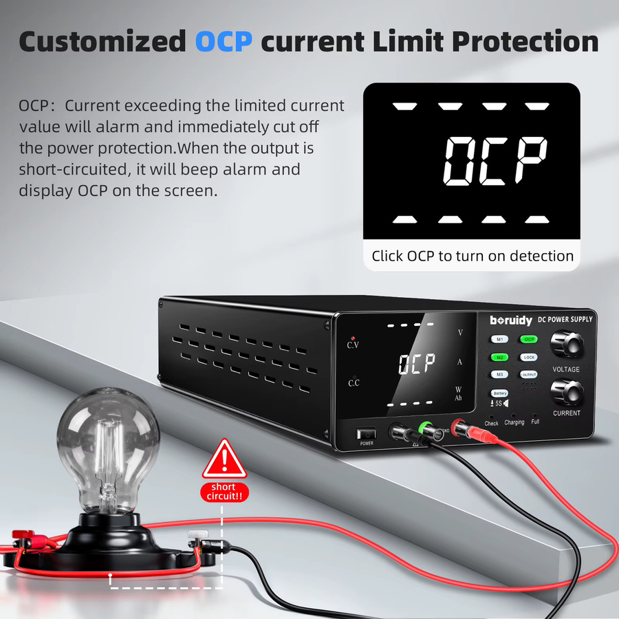 Boruidy Labor-Gleichstromversorgung Schwarz, variabel 15V-60V 20A-30A, hochpräzises Schaltnetzteil für Lithium-Batterie-Ladetests und Batterieaktivierung mit OCP, M1-M3 - Bild 5