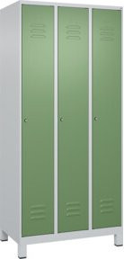C+P Spind Classic PLUS Garderobenschrank mit 3 Abteilen, Zylinderschloss und 4 Garderobenhaken, Farbe Grau/Grün, H x B x T: 195 x 90 x 50 cm - Bild 1