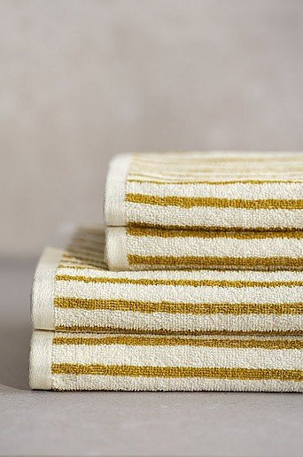 DIXIE Handtuch-Set 4er-Pack aus Baumwolle in Gelb und Beige mit Streifenmuster - Bild 1
