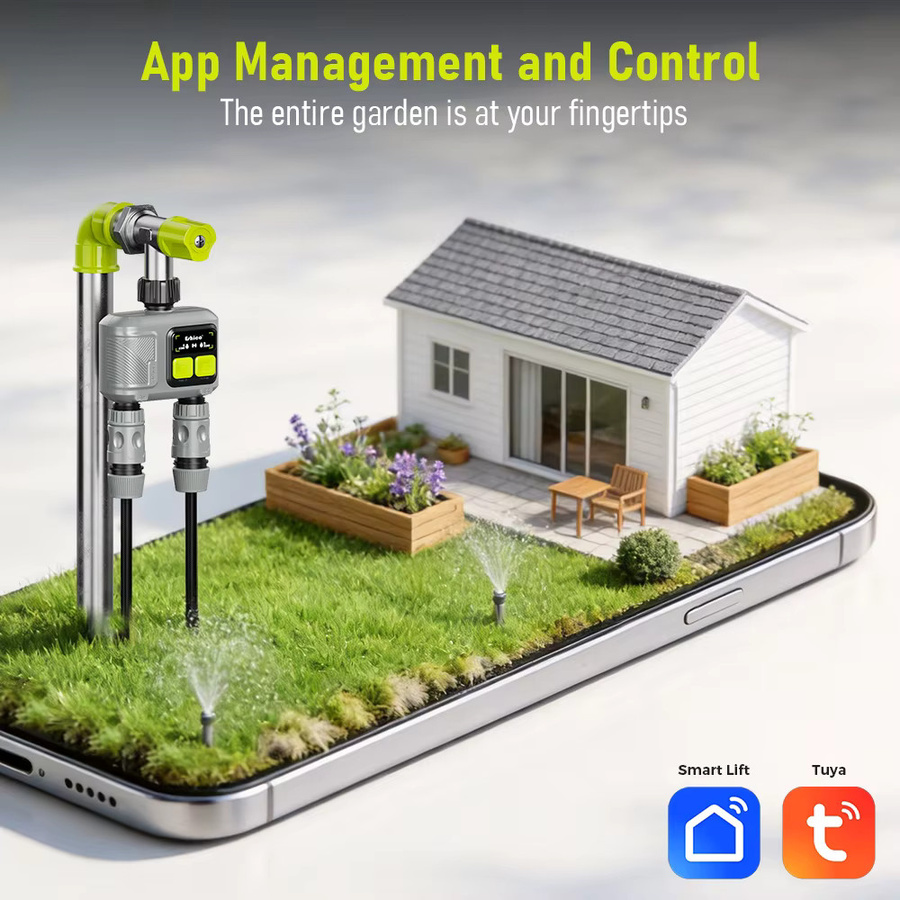 Eshico HCT-656 RF433 Digitaler 2-Zonen-Wassertimer mit Tuya-App-Steuerung, Automatisches Gartenbewässerungswerkzeug für den Außenbereich, Farbe: Grau - Bild 4