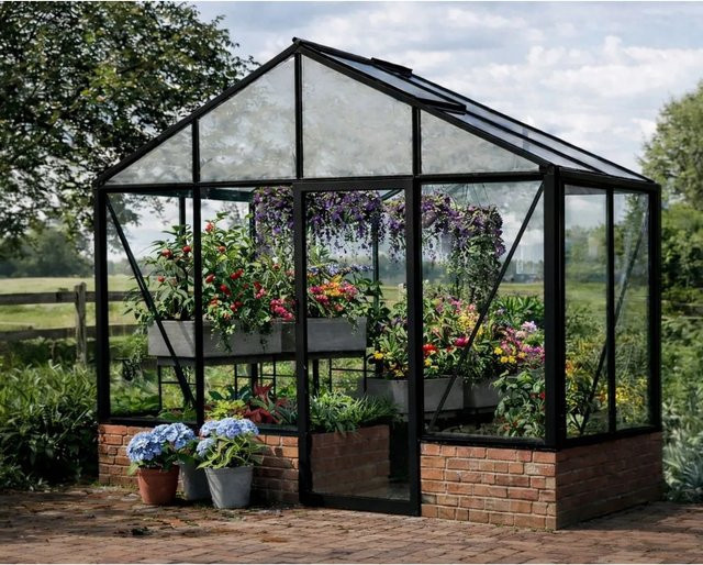 Bloomcabin Wandgewächshaus GHWM8 aus Aluminium und Sicherheitsglas in Schwarz für Gemüse, Kräuter und Zierpflanzen - Bild 1