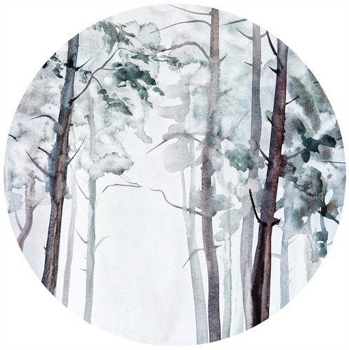 K&L Wall Art Runde Vliestapete Aquarell Wald, mehrfarbig, matt - Bild 1
