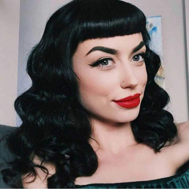 Tereshar Rockabilly-Vintage-Perücke für Damen, kurz, schwarz, lockig - Bild 1